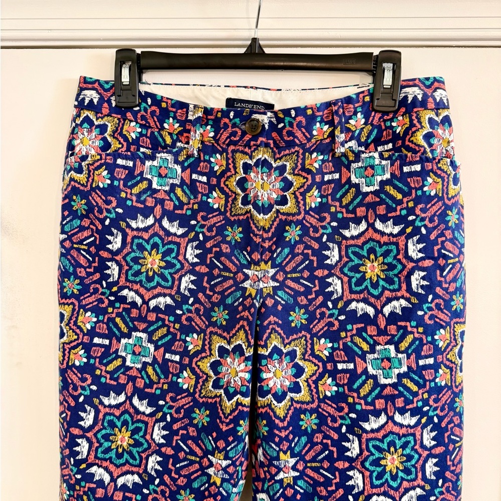 Lands’ End Mosaic Cropped Chino Pants Women’s 6 Mid Rise Coastal Preppy - Picture 3 of 11